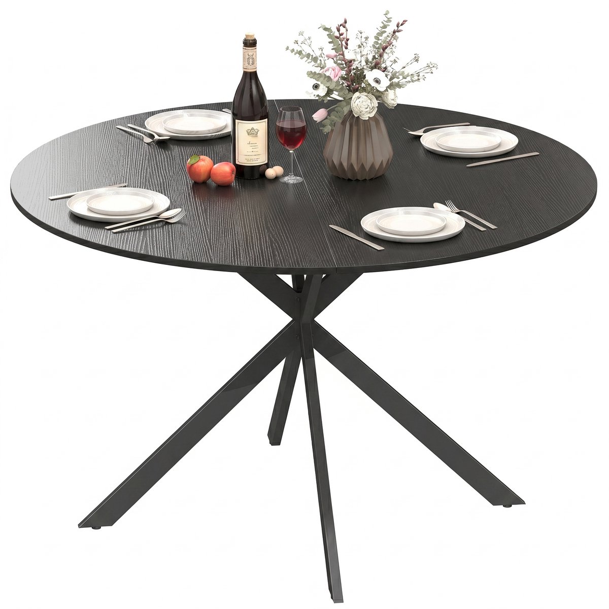 Homcom Eettafel-Spaanplaat, staal-120L x 120B x 75H cm-Zwart