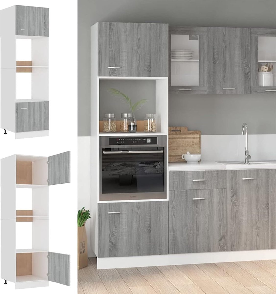 Magnetron Kast - Keukenopberger - Keuken organiseren - Flexibele deurinstallatie - 60x57x207 cm - Grijs
