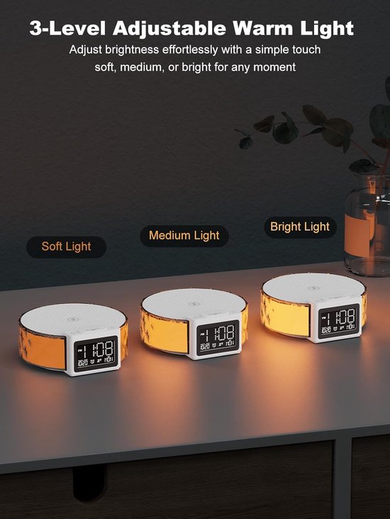 Lichtwekker - Bedlampje Oplader - Wakker Worden - Draadloos Laden - 14.3 x 5.4 cm - Wit — afbeelding 3