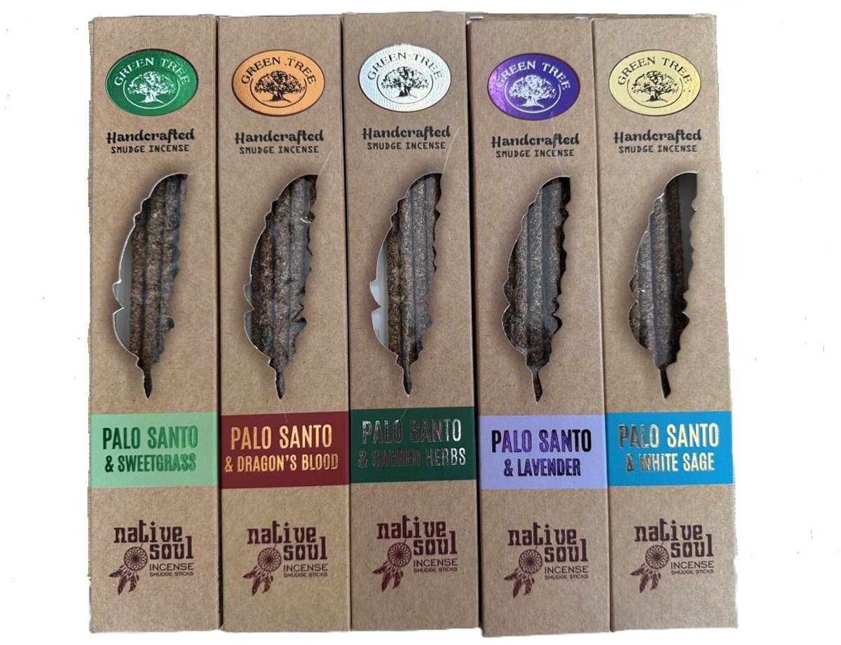 native soul - palo santo - white sage - lavendel - sacred herbs - sweet grass - dragonsblood - smudge - wierook - set van 5