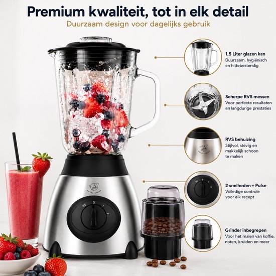 Blender - 2 in 1 - Extra sterk - Mixer - 1030W - POWER - Professioneel - Keukenmixer - Ice crusher - Metaal - Glas - Notenmixer - BESTSELLER - LIMITED EDITION van Merkloos — afbeelding 2