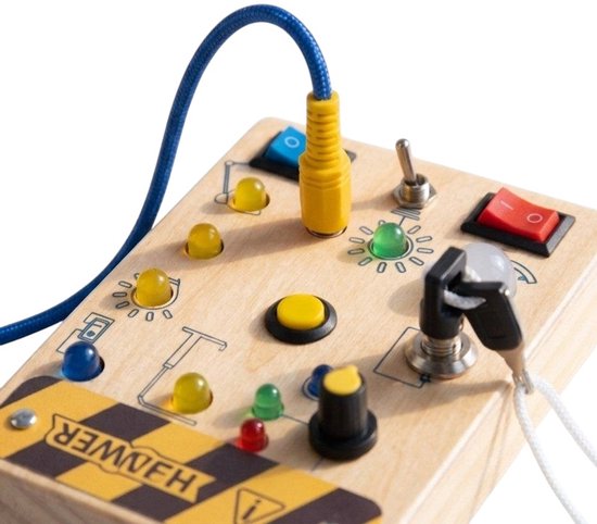 Flero Busy Board, Activity Center, Houten Activiteitenbord - Sensorisch Speelpaneel met LED Verlichting, Schakelaars, Knoppen en Sleutel - Montessori Speelgoed voor Peuters en Kleuters - Educatief Montessori Speelgoed, Houten Speelgoed — afbeelding 5