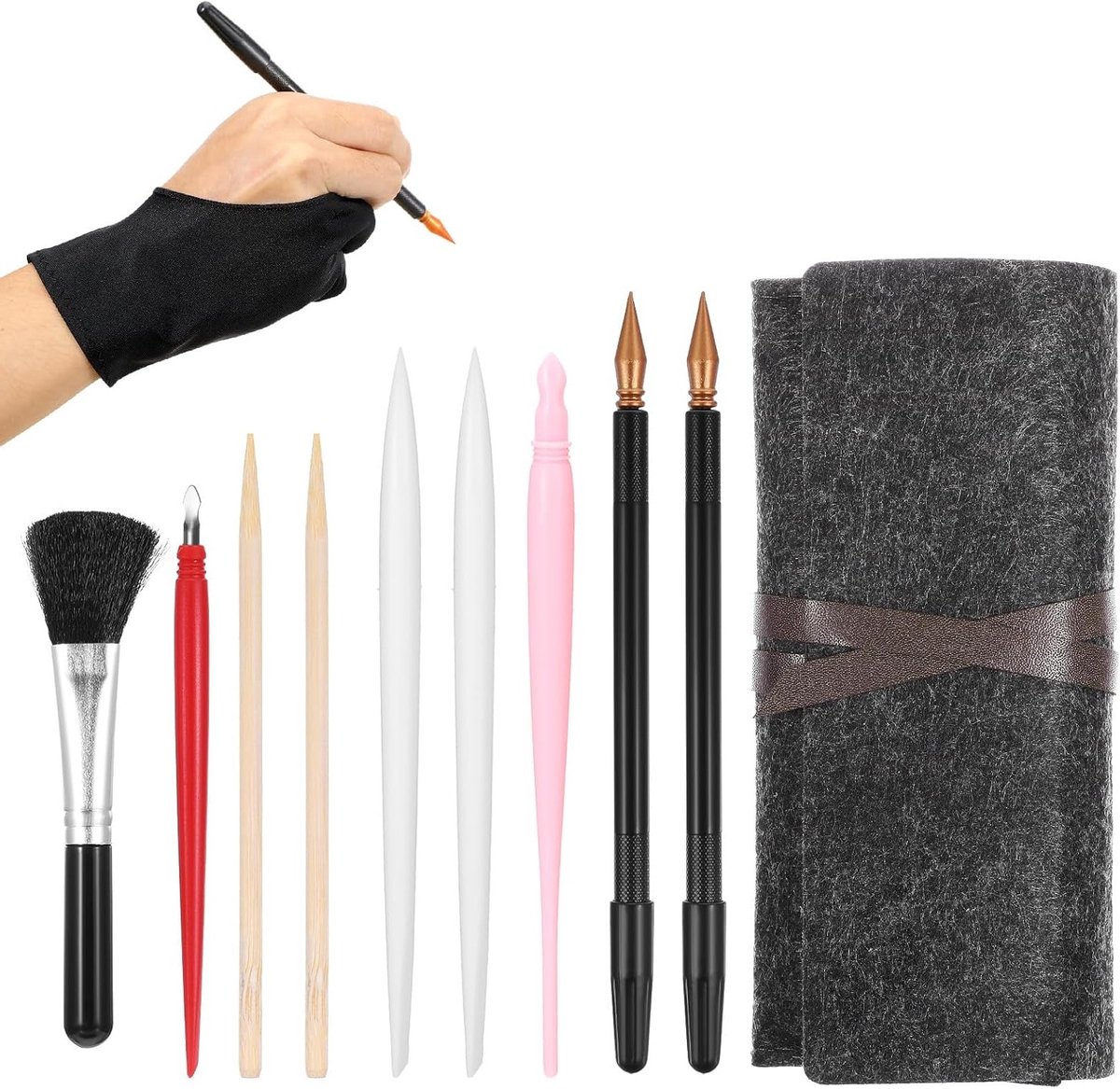 11-delige Scratch Art Set met Tekenhulpmiddelen, Inclusief Handschoen, Gereedschapszak en Kleurpennen voor Creatief Tekenen