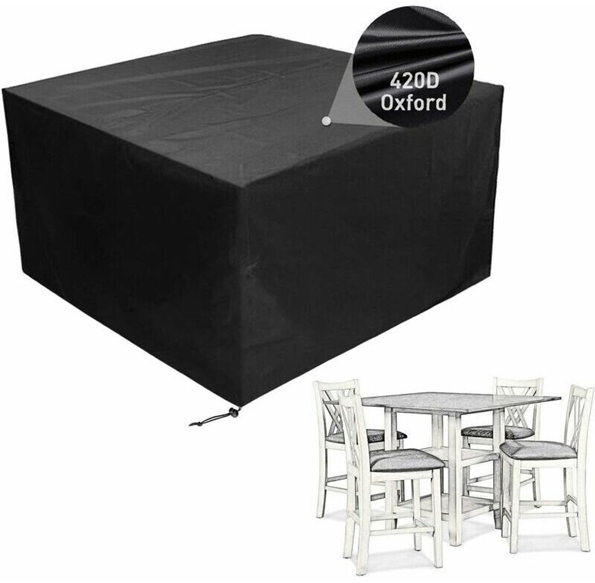 Vierkante tafel- en tuinmeubelhoes – Waterdicht Oxford-doek – UV-bestendig – Afgeschikt vooringen: 135x135x74 cm
