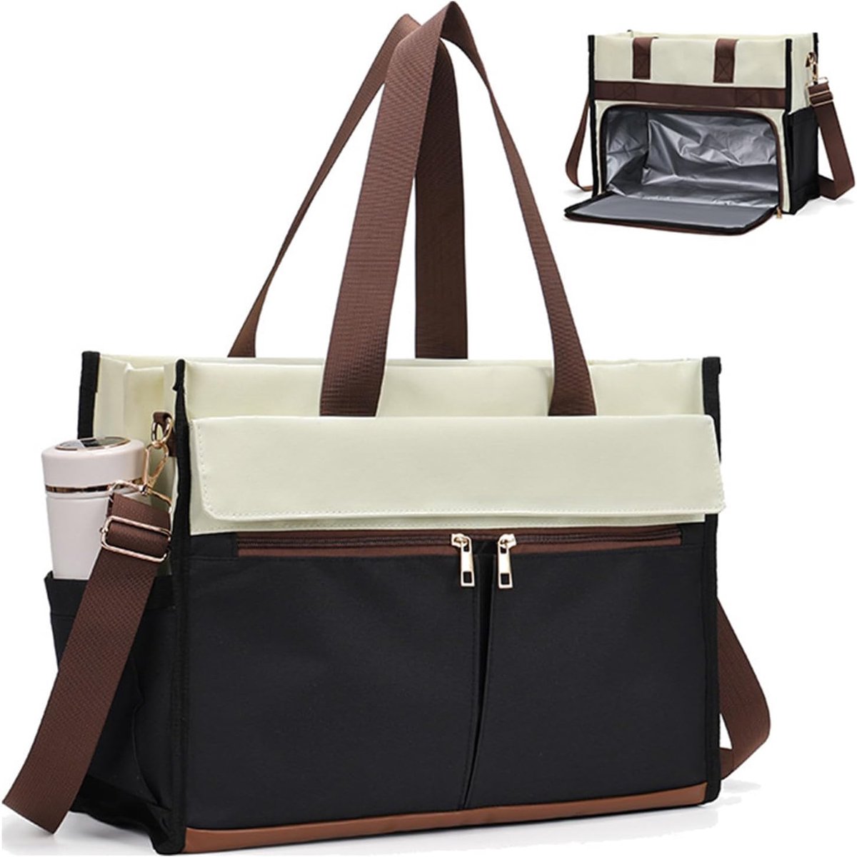 Laptoptas Dames - Handtas Aktetas - Werk School - Geïsoleerd Lunchvak - 30 x 4 x 35 cm - Zwart