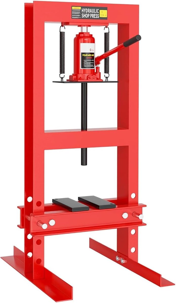 Hydraulische pers - Werkplaatspers handpers - Metaalbewerking lagers wisselen - 4 Hoogtes veiligheidsventiel - 6T 50x40x90cm - rood