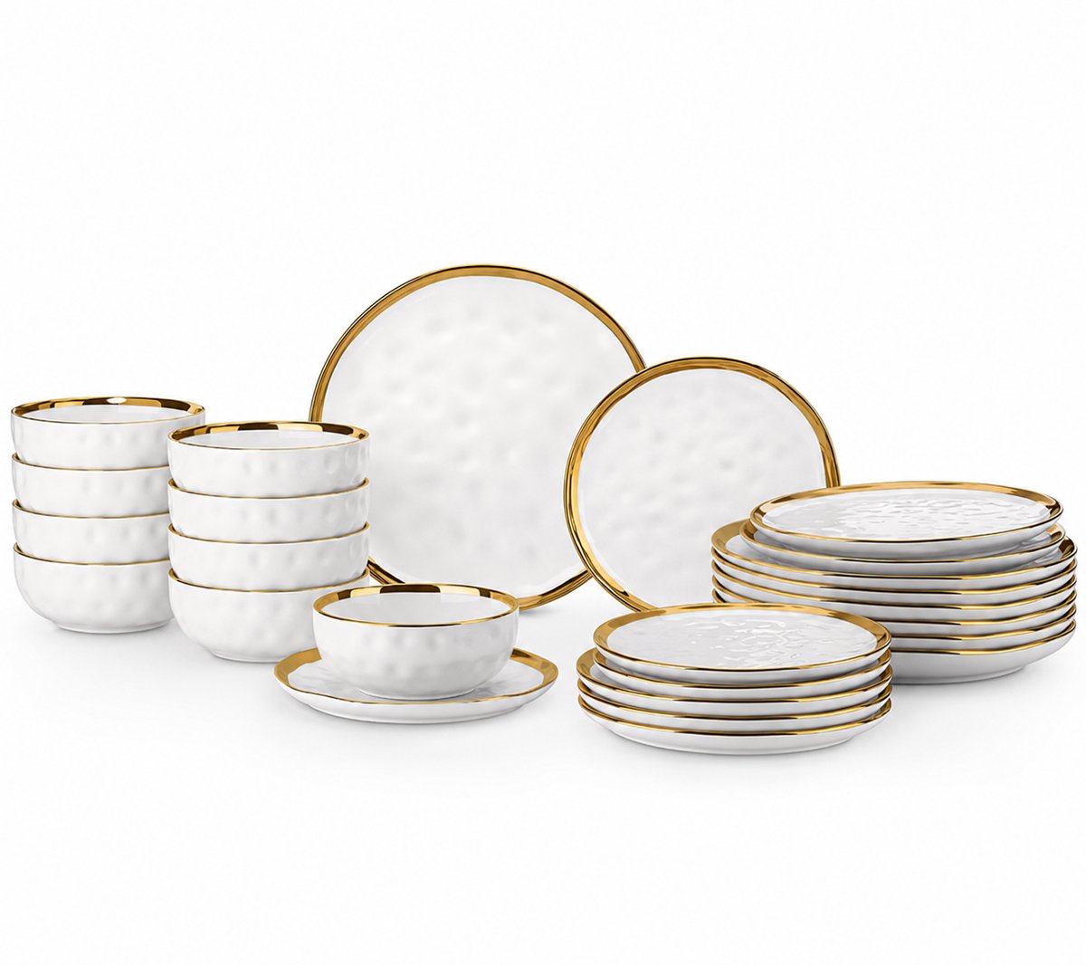 CINK Living® Serviesset 24-Delig Wit met Gouden Rand – Luxe Porseleinen Borden & Kommen Set voor 8 Personen – Vaatwasserbestendig