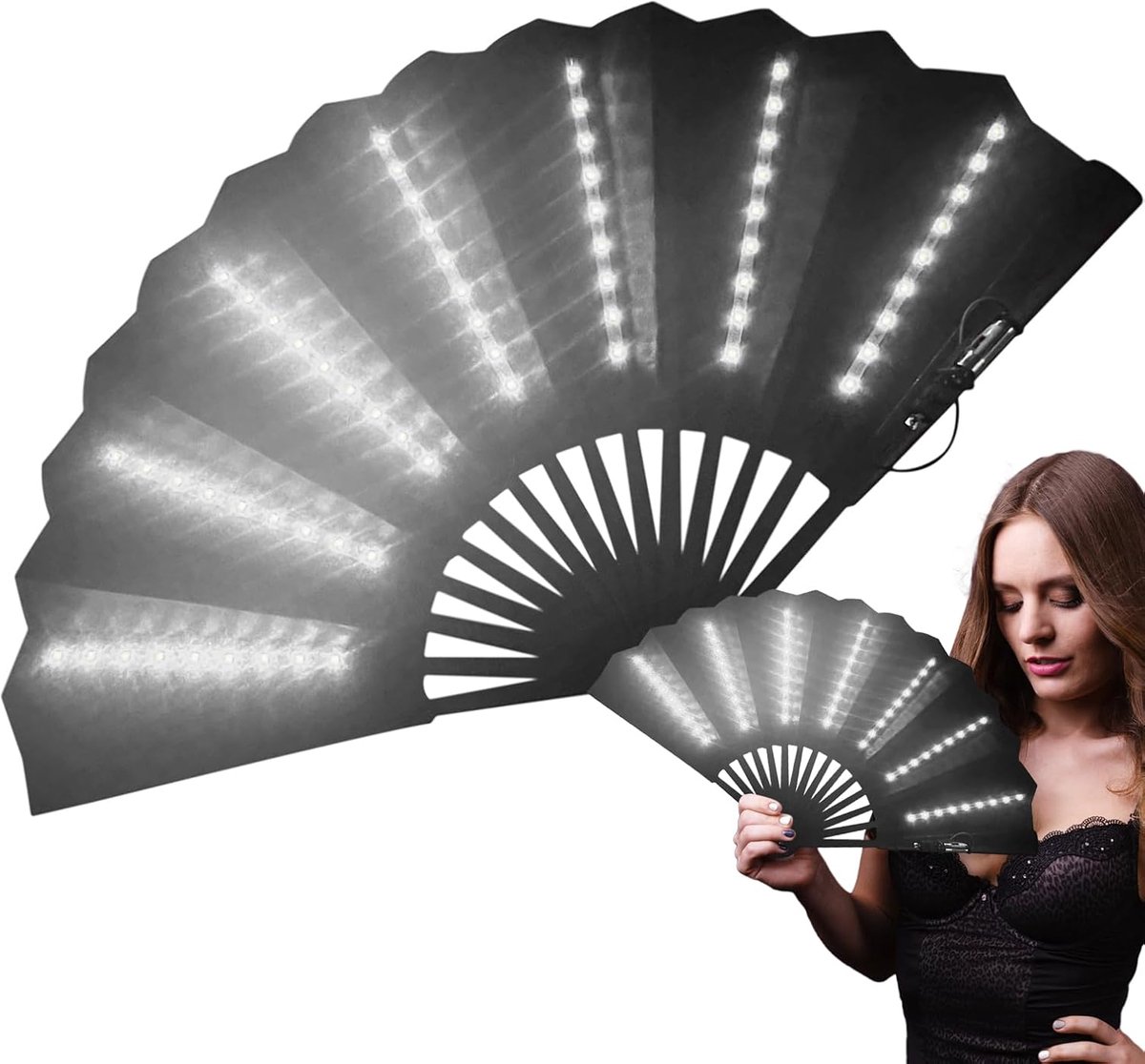 Led Handventilator - Lichtgevende Vouwwaaier - Optredens en Feesten - Compact en Draagbaar - 7x12x7 cm - Wit