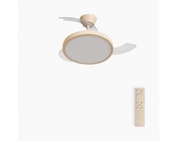 CREATE - Plafondventilator 40W stil met intrekbare bladen met licht - Ø91cm - Zand - Afstandsbediening - WIND CLEAR STUDIO