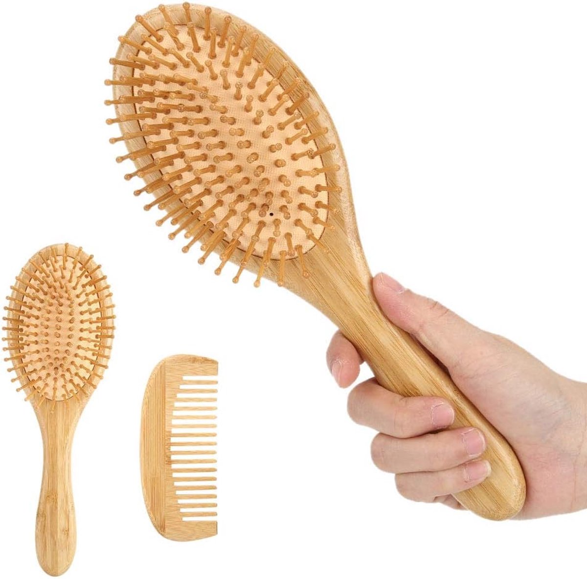 Bamboe Kammenset - Antistatische Kammen - Dagelijkse Haarverzorging - Zachte Hoofdhuidmassage - 2 Maten