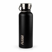 Flessi® Geïsoleerde RVS Drinkfles 750ml – Dubbelwandig – 0% Plastic – BPA-vrij – Lekvrije Thermosfles, RVS Waterfles & Drinkbeker voor Volwassenen – RVS dop – Zwart