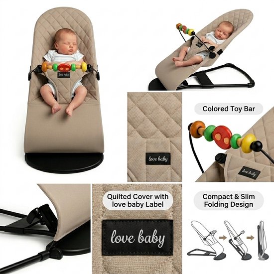 Wipstoel Baby - Baby Bouncer - Schommelstoel Baby - Baby Swing - met Speelboog - Beige