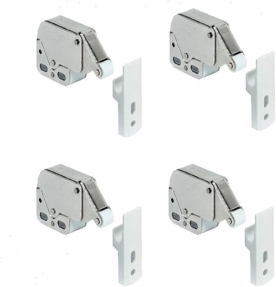 Set van 4 Mini Veergrendels, Automatische Catch Lock voor Keuken en Kastdeuren, Veilig en Handig