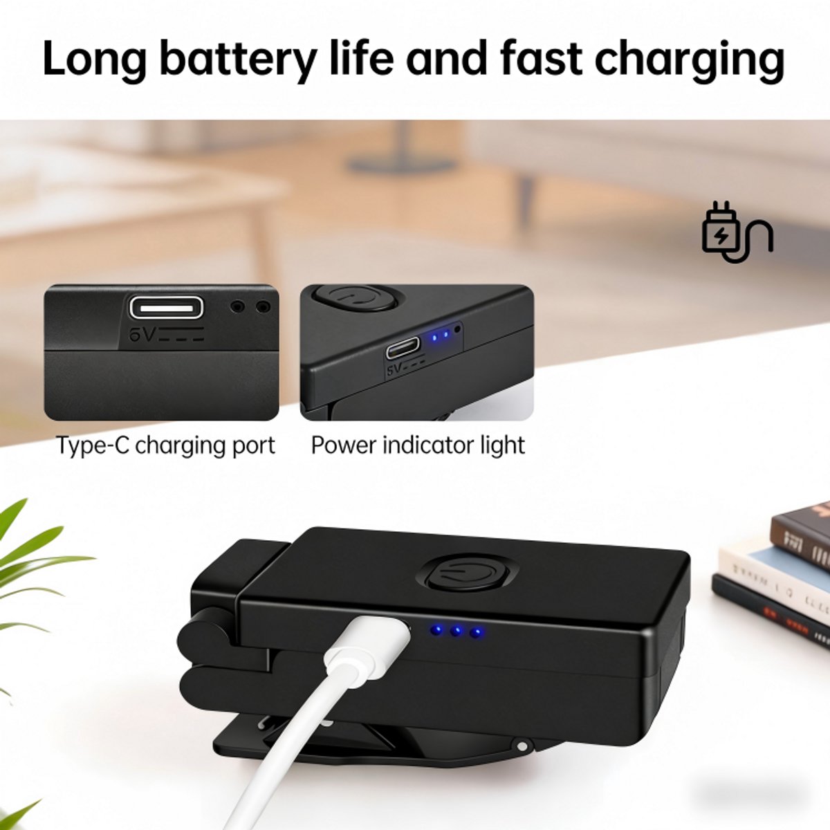 Oplaadbare LED klemlamp zwart 700mAh | Opvouwbare draagbare mini boeklamp | Oogvriendelijk als leeslamp en compacte bureaulamp — cadeau in Gadgets - foto 3