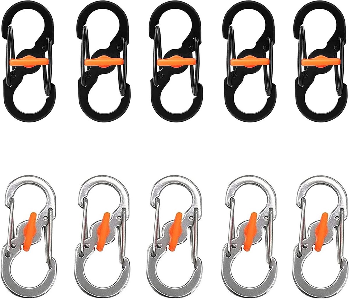 S-vormige Carabiner van Aluminium Legering - 10 Stuks Waterdichte Anti-Diefstal Rvs Sluiting Clip voor Outdoor en Sportactiviteiten