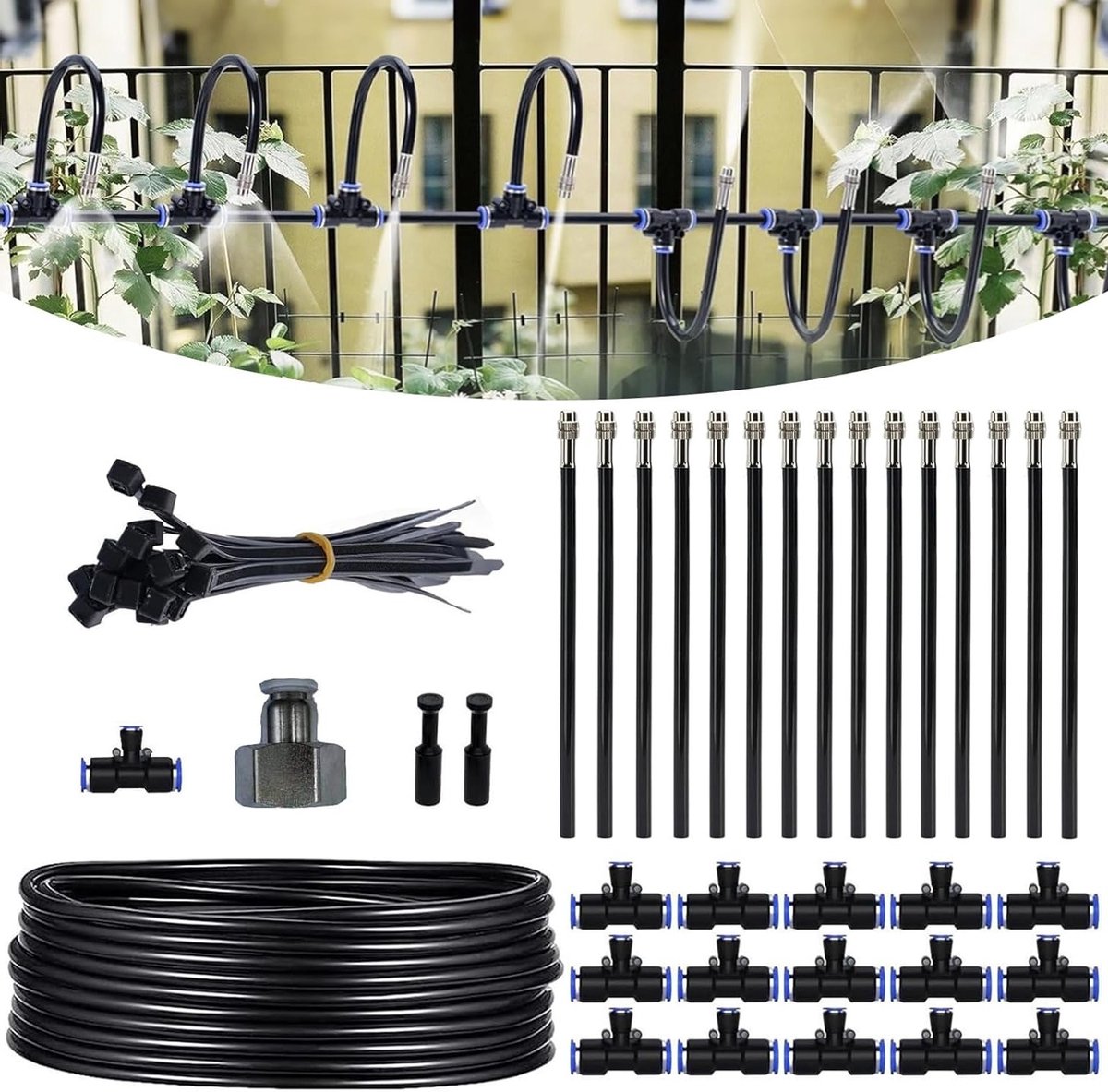 Verstelbaar Tuin Irrigatiesysteem met 25 Buigbare Messing Sprinklers voor Tuin en Kassen, Waterbesparing en Efficiënte Bewatering
