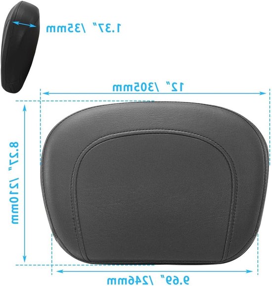 Afneembare Rugleuning Pad voor Motorfiets Passagier - Sissy Bar Kussen voor Touring en Cruiser Modellen 1994-2025, Zwart en Comfortabel — afbeelding 4