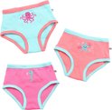 Drie oefenbroekjes: een blauwe met octopus, een roze met zeester, en een roze met zeepaardje.