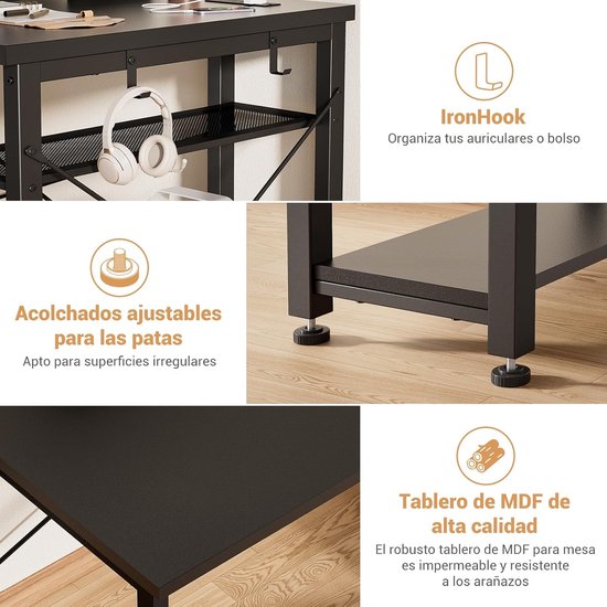 Gamingbureau met Stopcontacten en LED Verlichting - 40 Inch - Ideaal voor Thuiswerk en Gaming — afbeelding 4