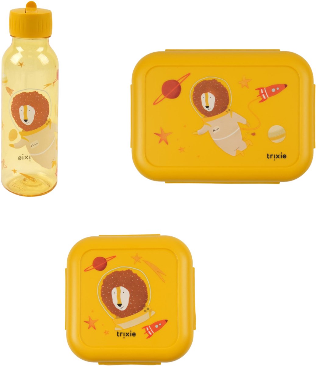 Bundel Trixie Back to School set - Lunchbox/Snackdoos/Drinkfles 500ml - Spaceman Mr. Lion