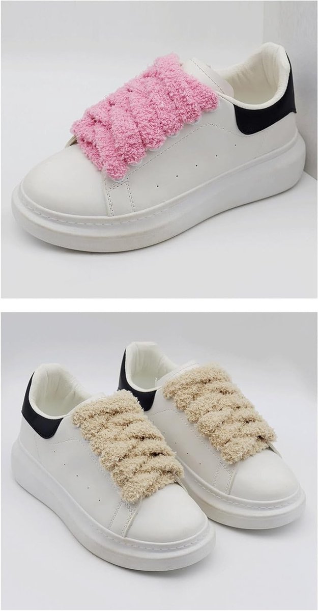 Pluche Schoenveters, 2 Pairs, 1.5 cm Brede Katoenen Veters voor Sneakers, Sportschoenen en Hardloopschoenen (Zwart)