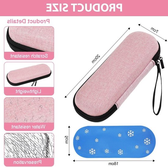 Insuline koeltas - Insuline Koeltas met 2 Ice Packs - Diabetes koeltas - Koelbox - Insuline gekoelde harde koffer- Koeltasje voor op reis - Insulinepennen koeltas - Draagbare Insuline Etui - Waterdicht en temperatuurisolerend - Roze — afbeelding 3