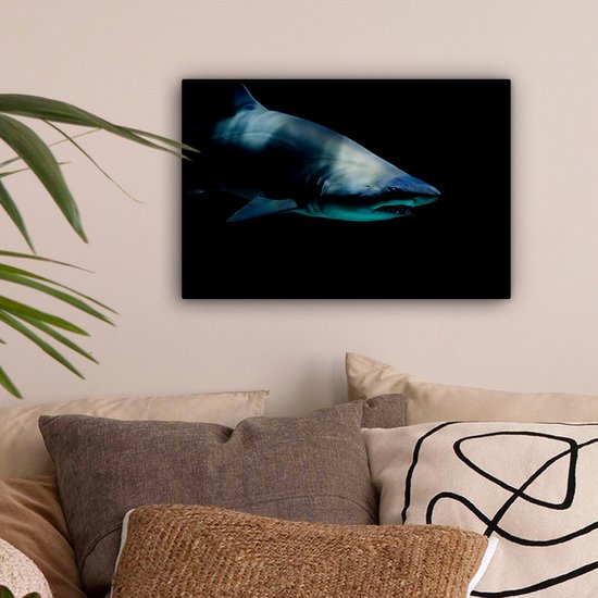 Canvas schilderij 30x20 cm - Wanddecoratie Haai - Macro - Water - Muurdecoratie woonkamer - Slaapkamer decoratie - Kamer accessoires - Schilderijen op canvas