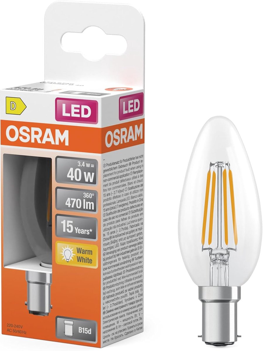 LED Kaarslamp - Filamentlamp B40 - Decoratieve Verlichting - Lange Levensduur - B15d Fitting - Warm Wit