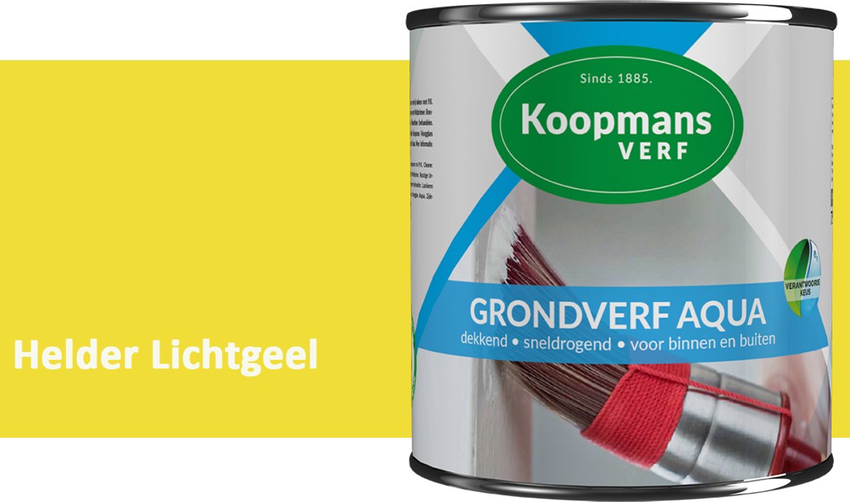 Koopmans Grondverf Aqua – Watergedragen Biobased Grondverf voor Hout & Metaal – Binnen en Buiten – Helder Lichtgeel – 1,5 l