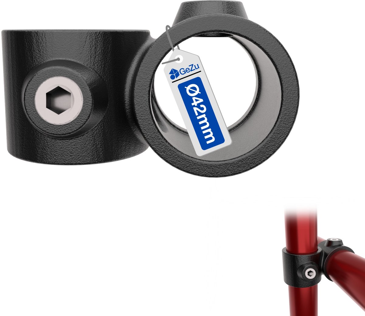 GeZu Impex Verloop Kruisstuk 90 Graden Ø42mm Vuurverzinkt Zwart Poedercoat Zilver