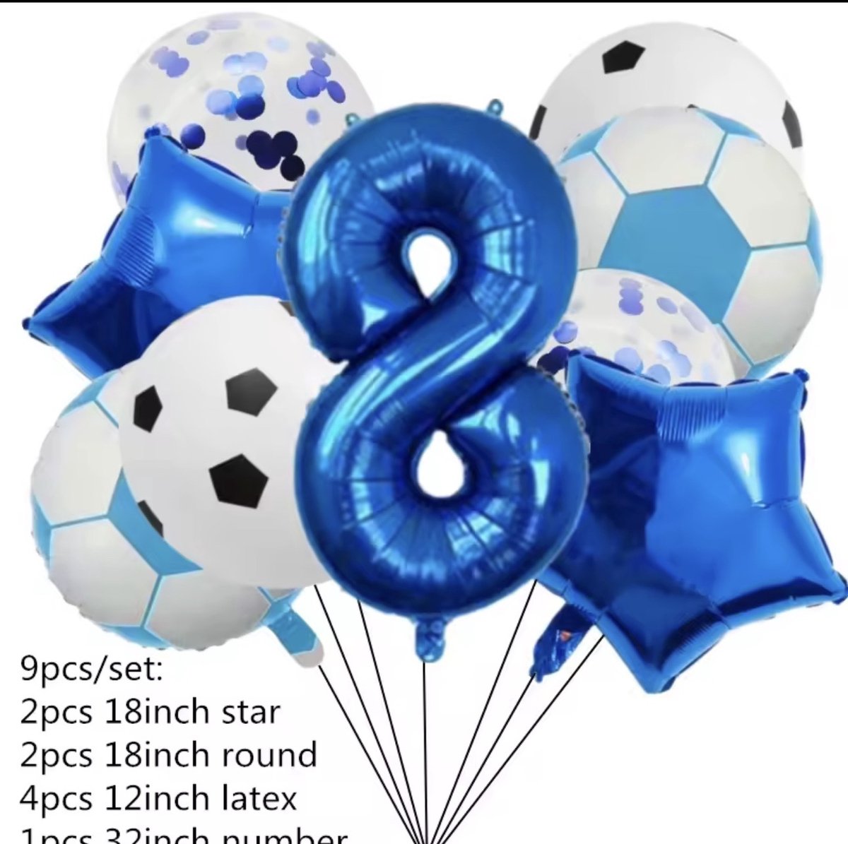 Voetbal Verjaardag Ballonnen Set 8 Jaar – 9 Delig – Blauw – Voetbal Thema