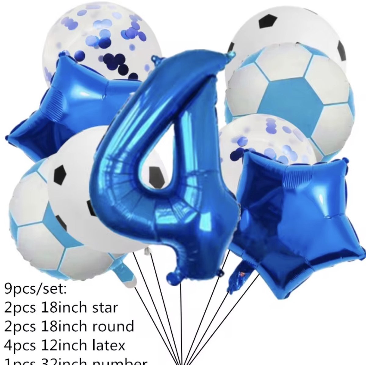 Voetbal Verjaardag Ballonnen Set 4 Jaar – 9 Delig – Blauw – Kinderfeest Decoratie