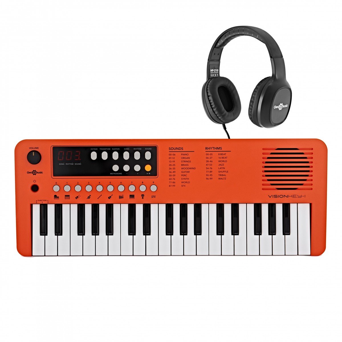 VISIONKEY-1 Draagbaar Minikeyboard met 37 Toetsen en Hoofdtelefoon, Oranje