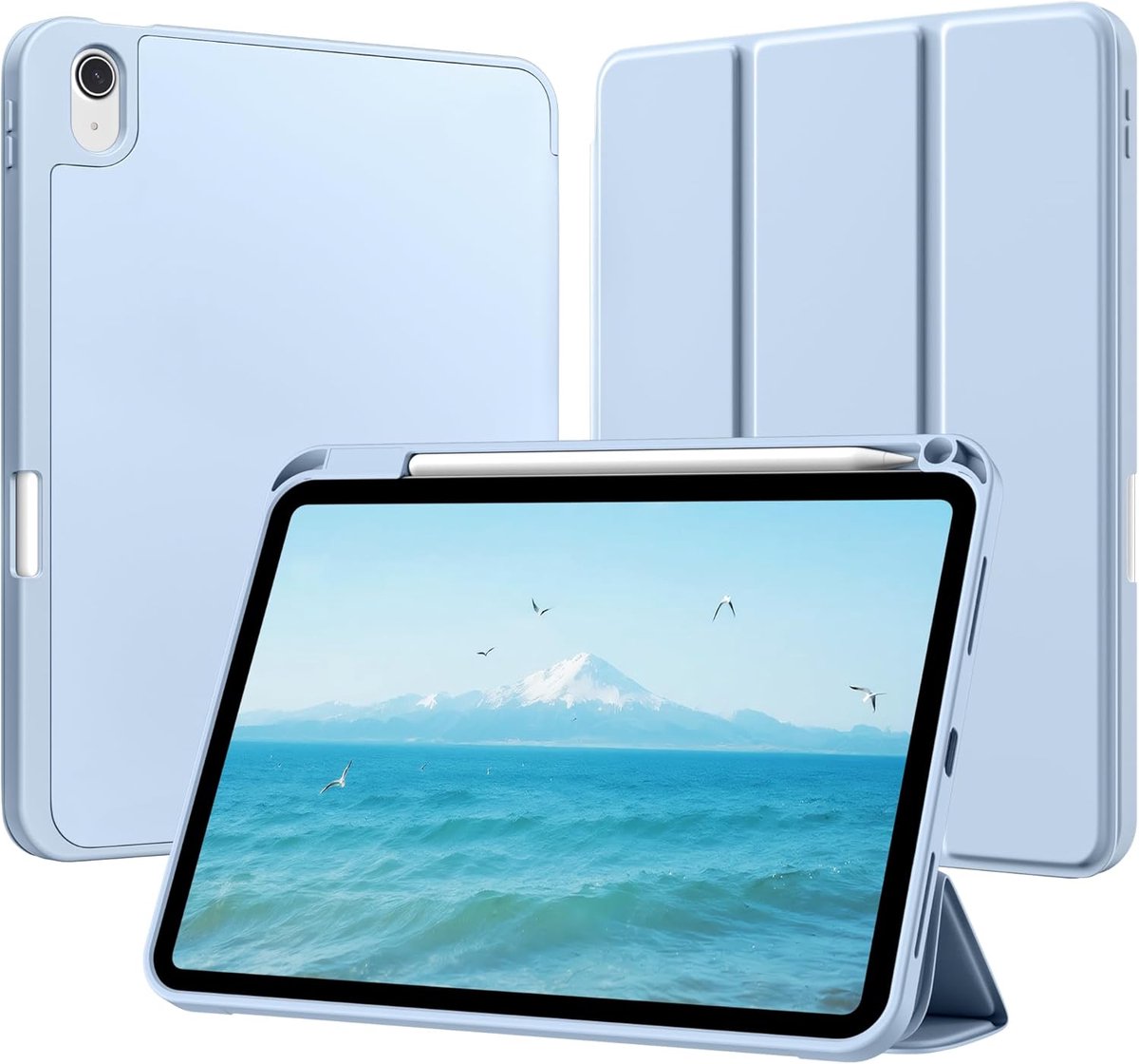 Tolvia Tablet Hoes Geschikt voor Apple iPad 11 (2025) A16/iPad 10.9 Inch (2022) - Zachte TPU Achterkant - Trifold Stand - Pencil Houder - Met Auto Wake/Sleep - Lichtblauw