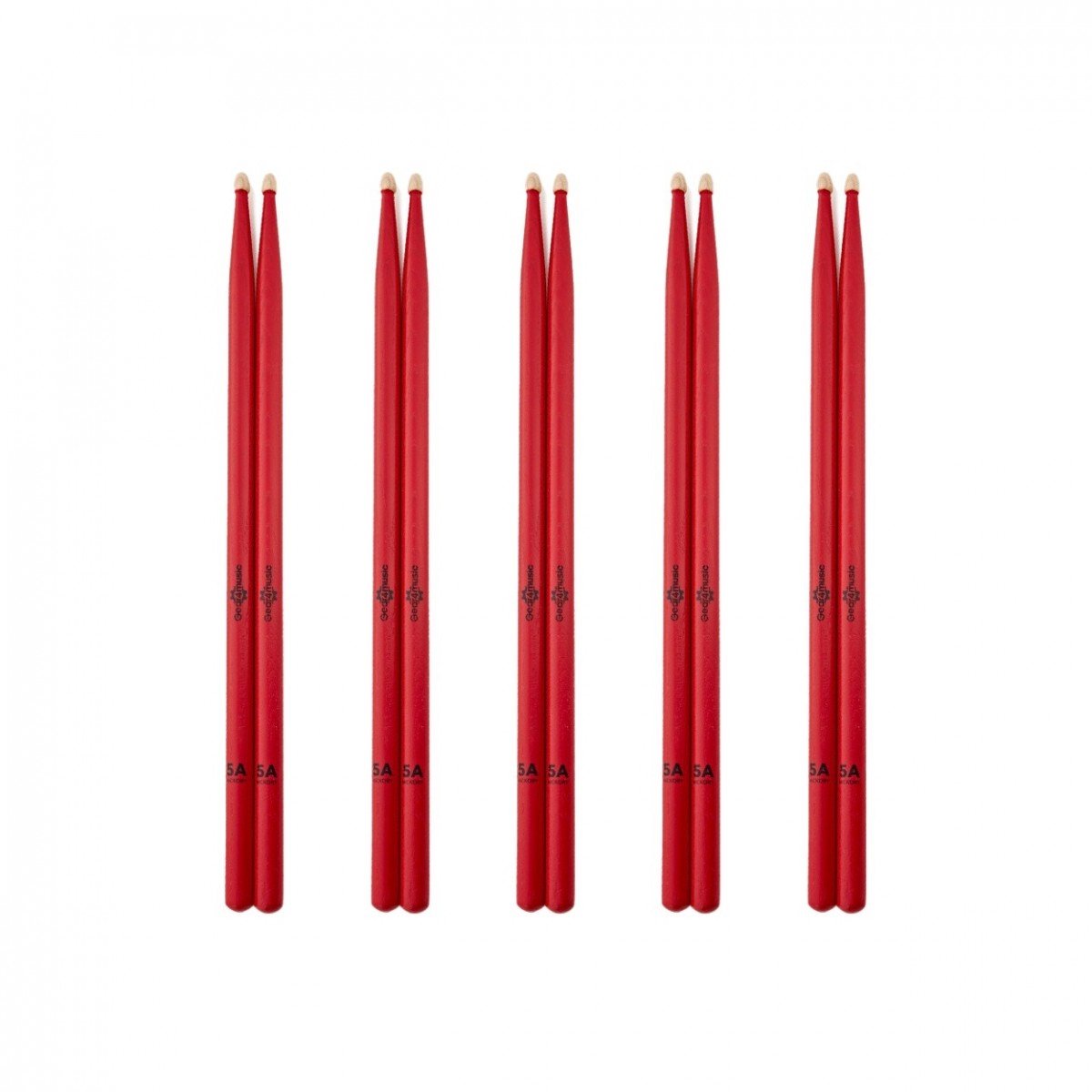 5A Hickory drumstokken met houten punt, rood, 5 stuks