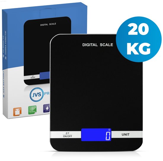 Keukenweegschaal - 1G tot 20KG - Luxe Digitale Keukenweegschaal - Inclusief batterijen - Glasplaat - LCD-Scherm - Tarra functie - Zwart/Wit