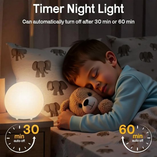 Nachtlampje voor kinderen - USB-oplaadbare LED-tafellamp - Dimbaar, warm licht, 7 kleuren, touchbediening, 0,5/1-uurs timer - Ideaal voor babykamers, slaapkamers en kamperen — afbeelding 3