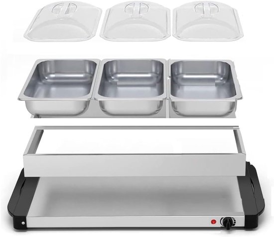 Elektrische Voedselwarmer - Warmhoudcontainer Buffet - Gerechten Warm Houden - Drie Aparte Bakken - 64 x 36 cm — afbeelding 2