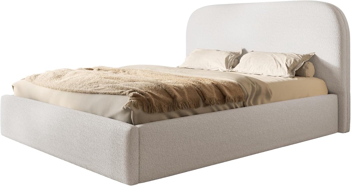 Bed 160x200 - gestoffeerd bed met bedkast en houten frame - elegante bedden - zachte Catch Me stof - collectie Verona, Wit