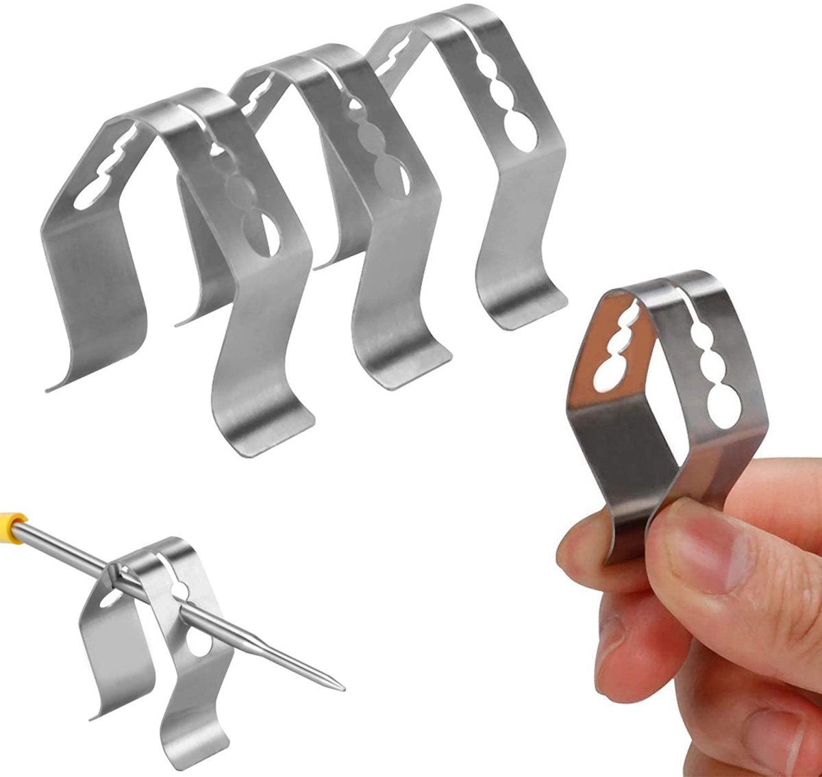STAR&STER Grillthermometerhouders – 4 Stuks – RVS Cliphouders voor BBQ Thermometer & Temperatuursensor – Hittebestendige Sensor Clips