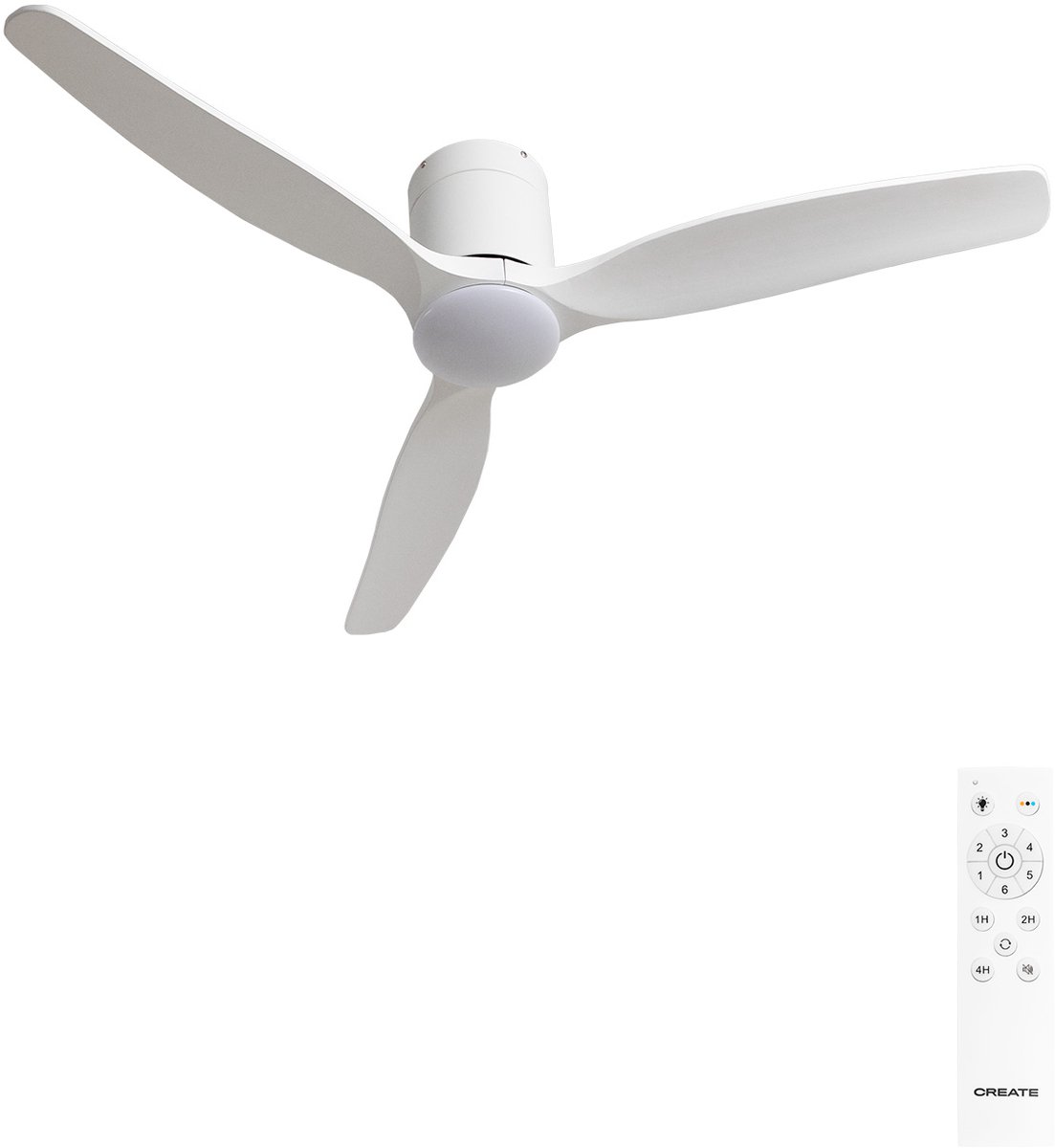 CREATE - Stille plafondventilator 40W Ø132 cm 100% hout - Wit - WIND CALM SLIM LIGHT