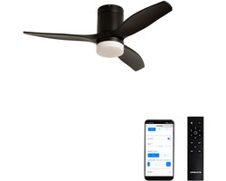 CREATE - Stille 40W plafondventilator met technische ABS bladen (Ø112cm) (ruimtes ≤10m²) - Zwart - Met licht - WIFI+Afstandsbediening - WIND CALM