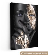 OneMillionCanvasses Décoration murale - Femme - Or - Zwart - 80x120 cm - Peinture sur Toile - Yeux Bleus