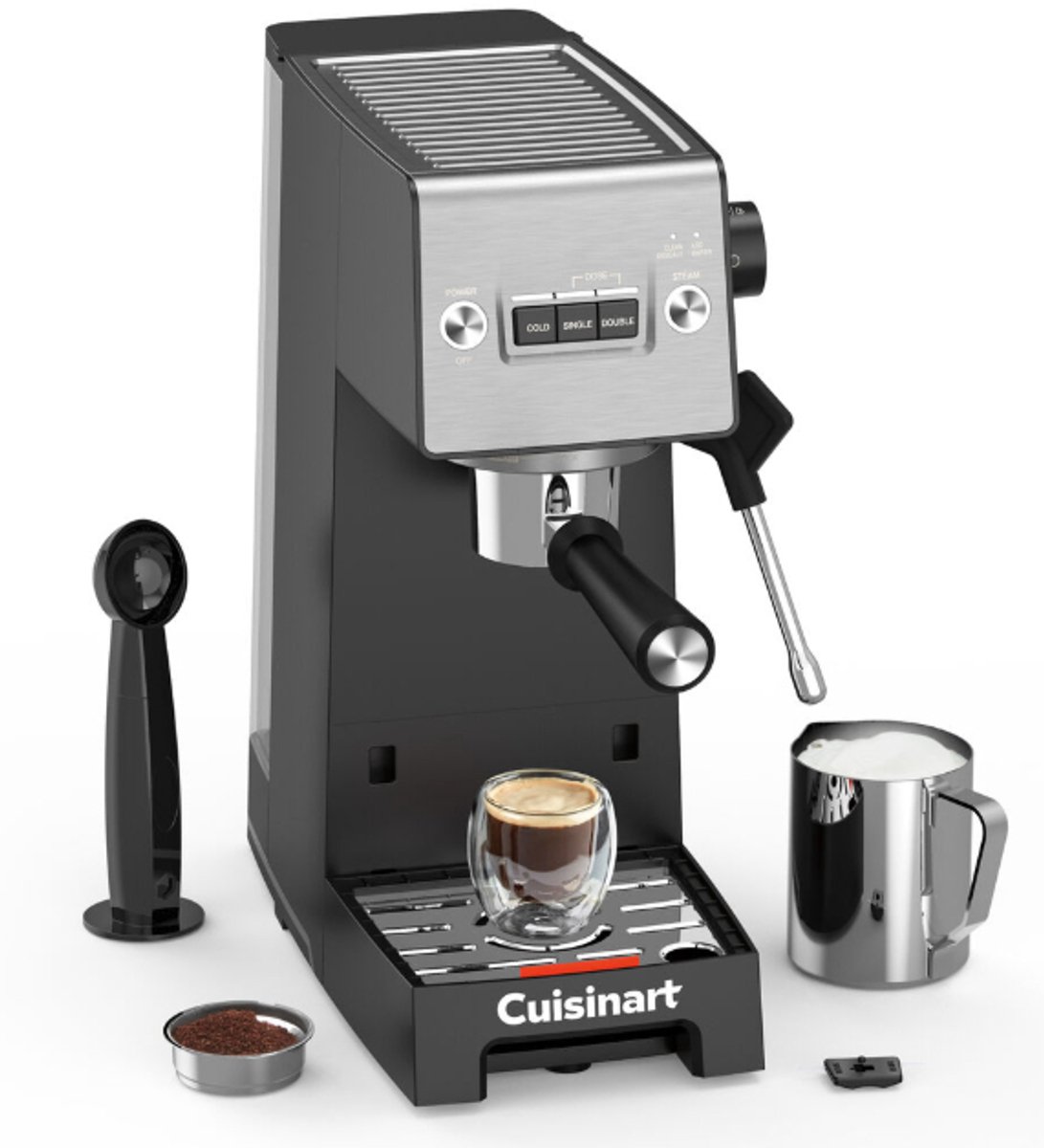 Cuisinart Espresso Bar Slim EM160E – Espressomachine – 15 bar – Stoompijp – Cold Brew – Zilver