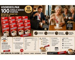 100 ZAKJES OPLOSKOFFIE ZONDER CAFEÏNE (2 G PER ZAKJE) CAFE DESCAFEINADO SOLUBLE 100 BOLSITAS _ BESPAAR, GENIET EN WORD NIET NERVEUS