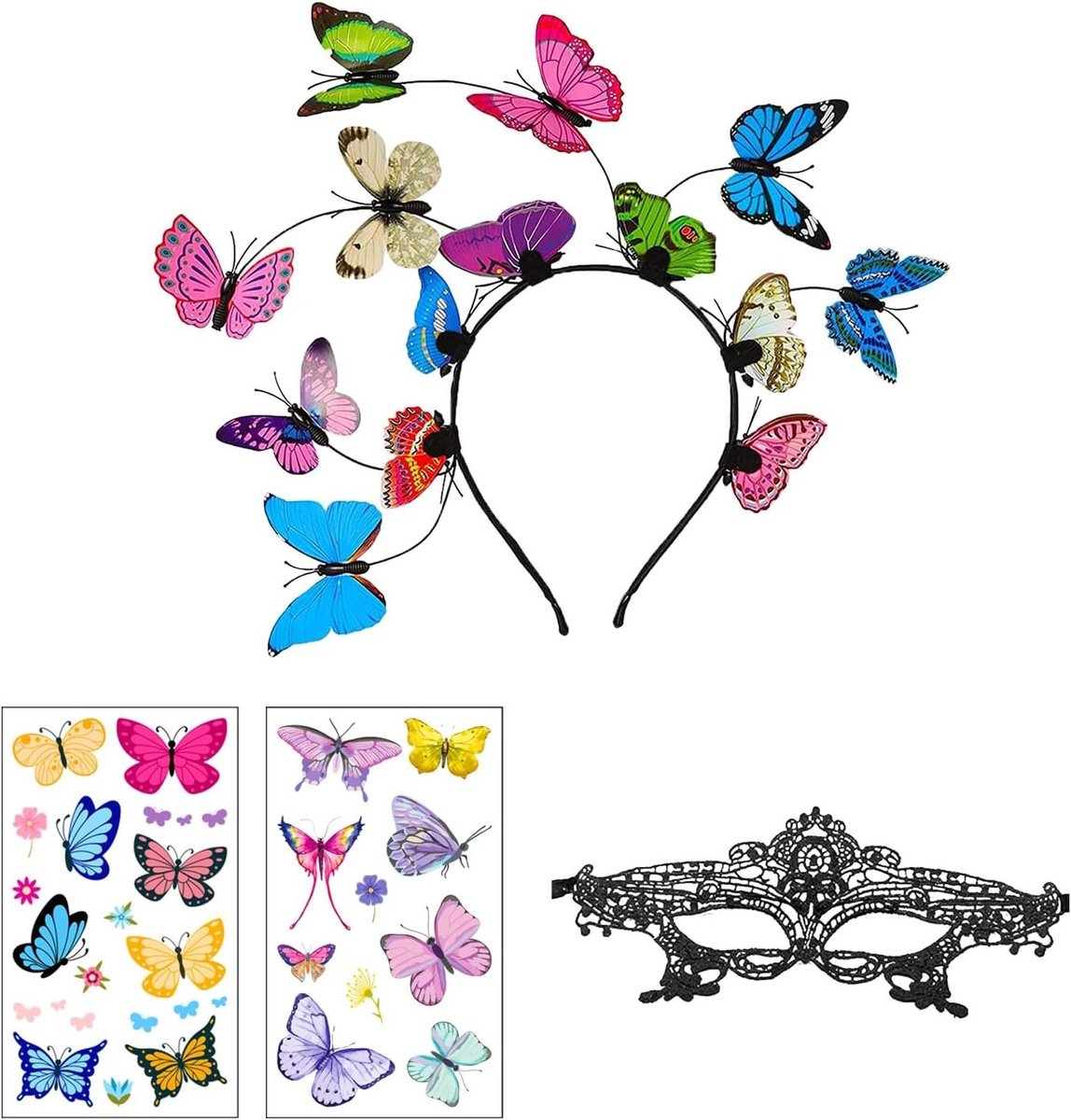Vleermuis Kostuum Accessoires Set met Haarband, Zwart Oogmasker en 2 Vleermuis Stickers voor Carnaval en Cosplay Feestjes