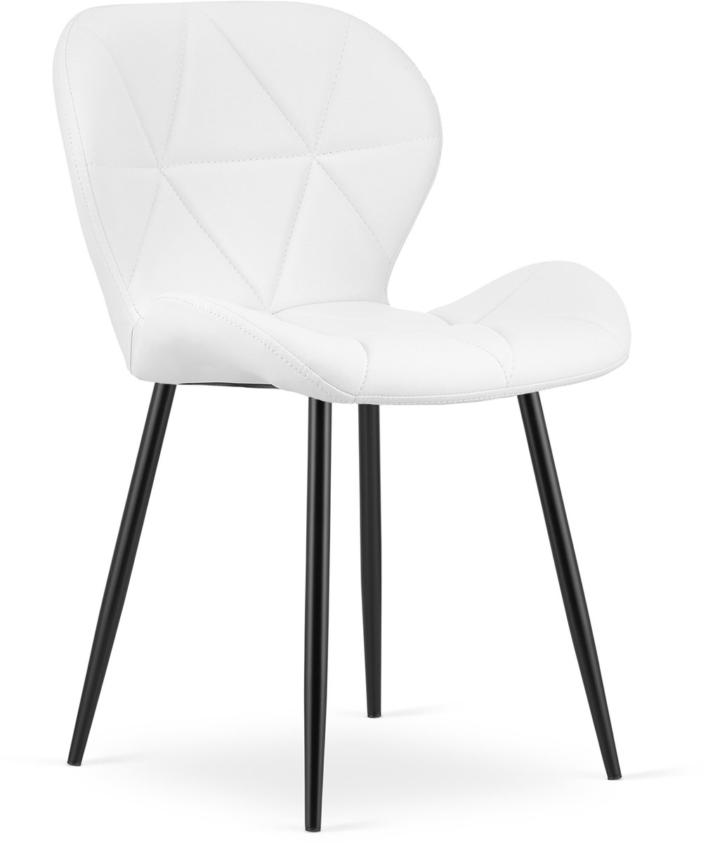 Eetkamerstoel MANGO – Wit kunstleer – Zwarte poten – Modern design