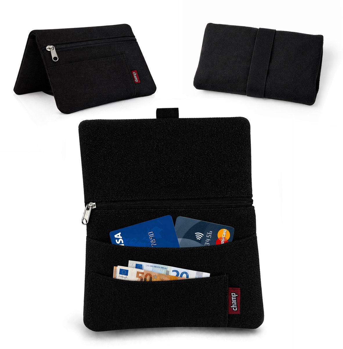 Champ Shag Etui - Tabak Etui - Stoffen Tabakzakje - Meerdere Vakken - Unisex - Zwart