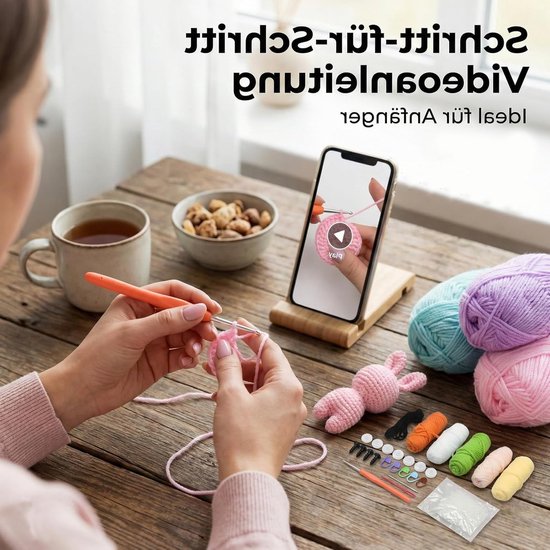 Haakset voor beginners, complete Amigurumi-set met video-instructies voor paaseieren en wortels, perfect voor creatieve projecten en geschenken — afbeelding 4