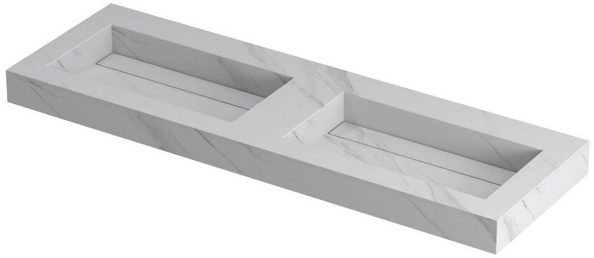 Ink Pitch dubbele meubelwastafel 140x45cm keramische slab - zonder kraangaten - Calacatta Calacatta mat